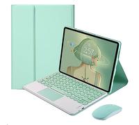 QYiiD Custodia con tastiera touchpad per Xiaomi Mi Pad 5 Pro da 12,5 pollici, custodia a libro con tastiera rotonda carina tastiera e mouse touchpad wireless staccabili, verde
