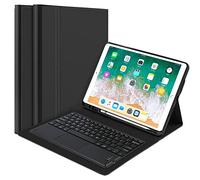QYiiD Custodia con touchpad Tastiera per iPad Air 1ª / iPad Air 2, Cover posteriore protettiva in TPU morbido con supporto per Pencil e tastiera Bluetooth Rimovibile, nero