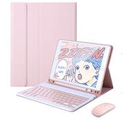 QYiiD Custodia per tastiera con mouse per iPad Mini 6 2021, Smart Cover leggera con tastiera staccabile e mouse Bluetooth per iPad Mini 6a generazione, rosa