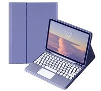 QYiiD Custodia per tastiera con touchpad per Galaxy Tab S6 Lite 10.4" 2022/2020 SM-P610/P613/P615/P619, Folio Slim Smart Keyboard Cover con simpatica tastiera rotonda wireless con porta penna S, viola