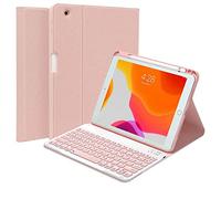 QYiiD Custodia per tastiera per iPad 9,7" 2018 (6a generazione), iPad 2017 (5a generazione), iPad Air 2/1, tastiera wireless staccabile Smart Folio Cover con portamatite, rosa
