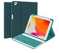 QYiiD Custodia per tastiera per iPad 9a/8a/7a generazione da 10,2", tastiera wireless staccabile Smart Folio Cover con portamatite per iPad 10.2"/iPad Air 3/iPad Pro 10,5", verde drago