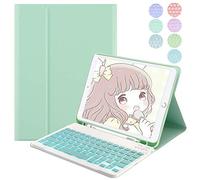 QYiiD Custodia per tastiera per iPad Air 4a 10.9 2020, iPad Air 4 Generation 10.9 2020, tastiera Bluetooth wireless retroilluminata a 7 colori, custodia intelligente magnetica con portapenne, verde