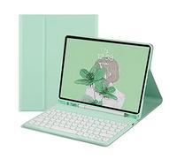 QYiiD Custodia per tastiera per iPad di 9a 8a e 7a generazione, tastiera rotonda, Air 3 Pro 10.5 Custodia a libro con supporto per penna, tastiera inglese rimovibile per iPad 10.2 pollici, verde