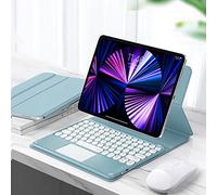 QYiiD Custodia per tastiera per iPad Pro 12,9 pollici 5a generazione 2021 e 4th/3rd Gen, doppia faccia magnetica Trifold Stand con TouchPad Carino Tasto Rotondo Staccabile e Mouse, Blu