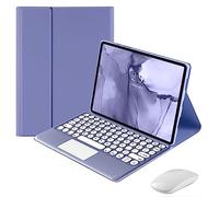QYiiD Custodia per tastiera touchpad con mouse per Huawei Matepad T10s 10.1"/T10 9.7", custodia per tastiera a libro con carino tasto rotondo tastiera touchpad rimovibile wireless, viola