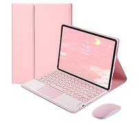 QYiiD Custodia per tastiera touchpad per Xiaomi Redmi Pad 10.6 pollici 2022, custodia per tastiera Folio con carino tasto rotondo tastiera e mouse touchpad wireless staccabili, rosa