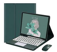 QYiiD DrakGreen - Custodia con tastiera per iPad 2017/2018, 9,7 pollici, iPad Air 1, iPad Air 2, in morbido TPU con funzione di supporto posteriore con tasti rotondi e tastiera Trackpad staccabile e mouse wireless, colore: Verde