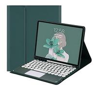 QYiiD DrakGreen - Custodia con tastiera touchpad per iPad 2017/2018 da 9,7 pollici/iPad Air 1/iPad Air 2, in morbido TPU con simpatico tasto rotondo touchpad tastiera wireless, porta matite integrato,