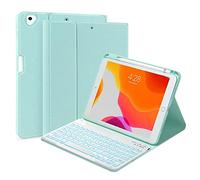 QYiiD Tastiera Cover per iPad 9.7", iPad 6eme/5ª generazione 2018/2017, iPad Air 2/1, Pro 9.7, francese AZERTY tastiera staccabile Bluetooth retroilluminata con slot per penna, verde chiaro