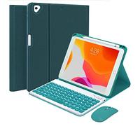 QYiiD Tastiera Cover per iPad Pro 12,9 (vecchio modello, 1 ° e 2a generazione), Sottile Smart Cover con Supporto Matita,Rimovibile 7 Colori Luce Tastiera e Mouse, Verde Scuro