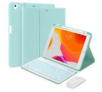 QYiiD Tastiera protettiva per iPad Pro 12.9 (vecchio modello, 1a e 2a generazione), sottile custodia sottile con portapenne, tastiera e mouse rimovibile in 7 colori, verde chiaro