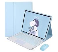 QYiiD TouchPad - Custodia per tastiera per iPad Pro 11 2021 e 2020 e 2018/iPad Air di quarta generazione, 7 colori retroilluminati, tastiera rotonda senza fili staccabile, custodia magnetica intelligente con portapenne, blu