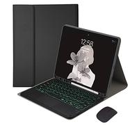 QYiiD TouchPad - Custodia per tastiera per iPad Pro 11 2021 e 2020 e 2018/iPad Air di quarta generazione, 7 colori retroilluminati, tastiera rotonda senza fili staccabile, custodia magnetica intelligente con portapenne, nero