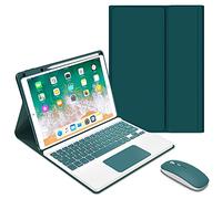 QYiiD Touchpad Tastiera Italiano Custodia per iPad 6th Gen 2018/ 5th Gen 2017, Custodia con Tastiera e Mouse Bluetooth Staccabile con Portamatite per iPad 6a / 5a Generazione, Verde Scuro