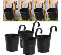 QYLJZB - Confezione da 4 vasi da fiori in ferro da appendere, resistenti, con gancio staccabile, per esterni, interni, recinzioni, balconi, giardini, decorazioni per la casa