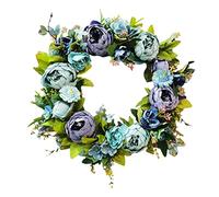 QYLJZB Ghirlanda di peonie artificiali da 40 cm, ghirlanda di fiori artificiali blu primaverile con foglie per porta d'ingresso, parete, finestra, decorazione per feste di nozze