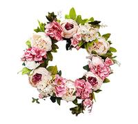 QYLJZB Ghirlanda di peonie artificiali da 40 cm, ghirlanda di fiori artificiali rosa primaverile con foglie per porta d'ingresso, parete, finestra, decorazione per feste di nozze