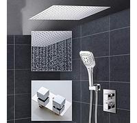 QYMYOZ 2-Way Thermostatic Shower Faucets Set Ultra Thin Rain Shower Head 3-Way Hand Shower Single Handle Thermostatic Mixer Tap-16 inch Full Set,8 inch Full Set,Sprinkler,12 INC