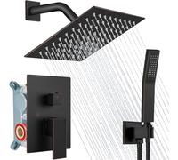 QYMYOZ Rain Shower System Square Rainfall Shower Head Wall Mount Shower Faucet Set with Hand Sprayer Rough-in Valve Trim Kit Bathroom Mixer Shower Combo Set,10 inch Square Knob,