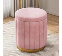 QYMYOZ Sgabello Pouf Rotondo Imbottito in Velluto Rosa con Contenitore per Camera da Letto e Zona Trucco. Elegante Sgabello da toeletta per Ragazze. Dimensioni: 34x34x44 cm (13x