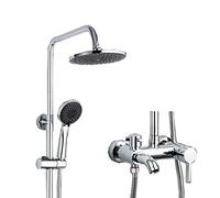 QYMYOZ Shower Mixer Faucet Set, Wall Mount Shower Faucet Rainfall 8 inch Brass Shower Head Bathroom Shower Mixer System Dual Handle Chrome or Black Bronze(Chrome Shower 3D)