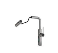 QYMYOZ Sink Faucet, Kitchen Sink Mixer Tap Pull out Three Mode Water Outlet all Copper with Without Digital Display in White Chrome Silver Gun Gray Black(Gun Gray-Intelligent di