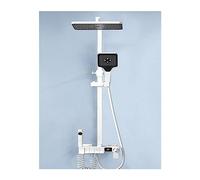 QYMYOZ Thermostatic Shower Mixer Set Bathroom Wall Mount Digital Display Bath Faucet,Hot Cold Thermostatic Shower, Square Top Rainfall Shower Set,White Thermostatic1