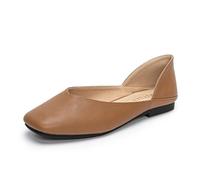 Qynthra Ballerine Punta Quadrata Donna Slip On Comode Scarpe Casual per Piedi Larghi Taglie Forti Disponibili,Marrone,42 EU