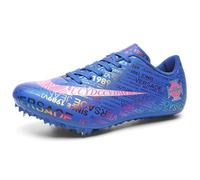 Qynthra Chiodate Traspiranti per Uomo e Donna, Fodera in Mesh ventilata con Motivo a Lettere Colorate, Supporto Stabile per Sprint e mezzofondo,Violet Blue,39 EU