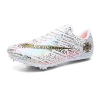 Qynthra Chiodate Traspiranti per Uomo e Donna, Fodera in Mesh ventilata con Motivo a Lettere Colorate, Supporto Stabile per Sprint e mezzofondo,Bianca,45 EU