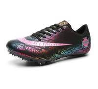 Qynthra Chiodate Traspiranti per Uomo e Donna, Fodera in Mesh ventilata con Motivo a Lettere Colorate, Supporto Stabile per Sprint e mezzofondo,Black Pink,37 EU