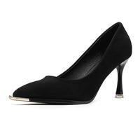 Qynthra Decolleté in Pelle Scamosciata Morbida a Punta a Punta Donna con Tacco a Blocco e Cuscino Memory Foam Scarpe Eleganti Comfortevoli per Ricevimento di Matrimonio Damigella,Black 7cm,43 EU