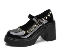 Qynthra Décolleté Mary Jane Comode Tacco Grosso Cinturino Punta Rotonda Scarpe in Vernice per Uso Prolungato Supporto alla Camminata Soletta Imbottita,Nero,40 EU