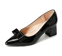 Qynthra Décolleté Slip-on Nero Viola Blu Arancione a Punta con Tacco a Blocco da Donna con Fiocco Tacco Medio Scarpe Casual e da Ufficio,Nero,42 EU