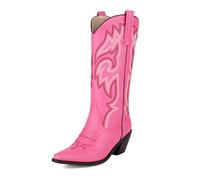 Qynthra Donne Ginocchio Alto Stivali Cowboy Pelle Western Design Ricamato Punta Affusolata Tacco A Blocco per Eventi Rodeo,Rosa,37 EU