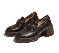 Qynthra Mocassini Stile Britannico Doppio Cinturino a Fibbia Platform Tacco Grosso Scarpe College e Divisa Scolastica per Scuola e Tempo Libero,Marrone,37 EU