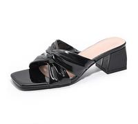 Qynthra Mules Tacco Grosso Donna Sandali Punta Aperta Quadrata Annodato A Infilare Comode Camminata Tutto Il Giorno Casual Scarpe,Nero,36 EU