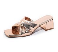 Qynthra Mules Tacco Grosso Donna Sandali Punta Aperta Quadrata Annodato A Infilare Comode Camminata Tutto Il Giorno Casual Scarpe,d'oro,42 EU