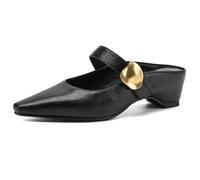 Qynthra Pumps Mules Minimalisti Donna Punta Affusolata Sandali con Tacco Slip On per Business Casual E Quotidiano Elegante Stile Comodo con Tacco Medio,Nero,34 EU