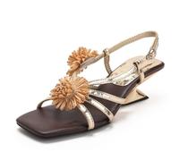 Qynthra Sandali A Listini Stile Francese Donna Accento Floreale Punta Quadrata Sandali da Resort con Cinturino Posteriore Tacchi Eleganti Viaggi di Vacanza E Outfit per Le Feste,d'oro,35 EU