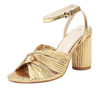 Qynthra Sandali con Cinturino alla Caviglia Pieghettato Donna Tacco Massiccio Punta Aperta Fiocco Davanti Scarpe da Sera per Matrimoni in Giardino e Sere Estive,d'oro,36 EU