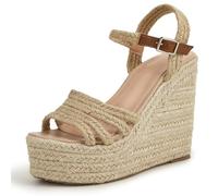 Qynthra Sandali con Zeppa in Corda Donna Stile Resort Mediterraneo Piattaforma in Espadrillas Intrecciata con Cinturino con Fibbia Punta Aperta Scarpe Estive Eleganti,Apricot,42 EU