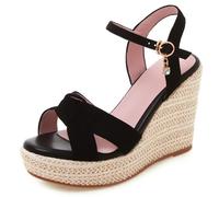 Qynthra Sandali con Zeppa in Espadrille Donna Plateau in Scamosciato Nodo A Fiocco Cinturino alla Caviglia Sandali Eleganti con Punta Tonda per Vacanze Estive Viaggi Resort