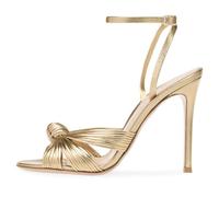 Qynthra Sandali da Sera Donna Oro Metallicato Tacco Alto a Spillo Fascette Cinturino alla Caviglia Punta Aperta Design Davanti con Nodo per Ricevimento di Matrimonio e Cena Formale,Light Gold,42 EU