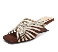 Qynthra Sandali Eleganti Donna Zeppa Media Scultorea Sandali Multi-Cinturino A Punta Quadrata E Mules Eleganti A Punta Aperta per Appuntamenti Serali Ed Eventi Estivi,d'oro,40 EU