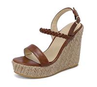 Qynthra Sandali Espadrille con Zeppa Donna Fascetta Intrecciata Punta Aperta Plateau Tacchi Alti per Feste in Spiaggia e Vacanze in Resort,Giallo,38 EU