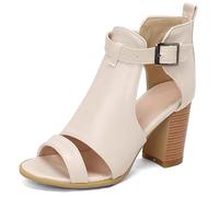 Qynthra Sandali Gladiatori con Tacco A Blocco Massiccio Punta Aperta Ritagliato Cinturino alla Caviglia Fibbia Sandali con Tacco per Festa Estiva E Uso Quotidiano,Beige,45 EU