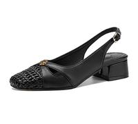Qynthra Sandali Piatti Intrecciati Donna Punta Chiusa Slingback Punta Quadrata Sandali Piatti Casual Stile Slip On per Camminare E Viaggiare Scarpe Estive Leggere Traspiranti,Nero,42 EU
