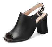 Qynthra Sandali Punta Aperta Slingback Tacco A Blocco Donna Punta Aperta Tacco Alto Massiccio Scarpe da Ufficio Tacchi Eleganti Design Stabile per Lavoro E Business Casual,Nero,39 EU